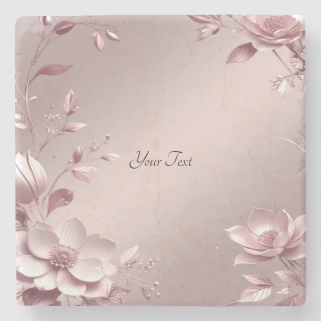 Delicate Pink Floral Stone Coaster Steinuntersetzer (Vorderseite)