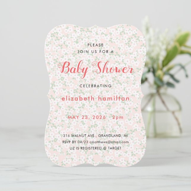Delicate Pink Flowers Baby Shower Invitation Einladung (Stehend Vorderseite)