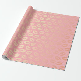 Delicate Pink Pastel Golden Kiss Hugs Geschenkpapier
