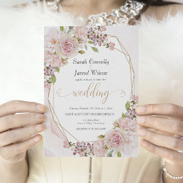 Delicate Pink Rose and Gold Wedding Invitation Einladung