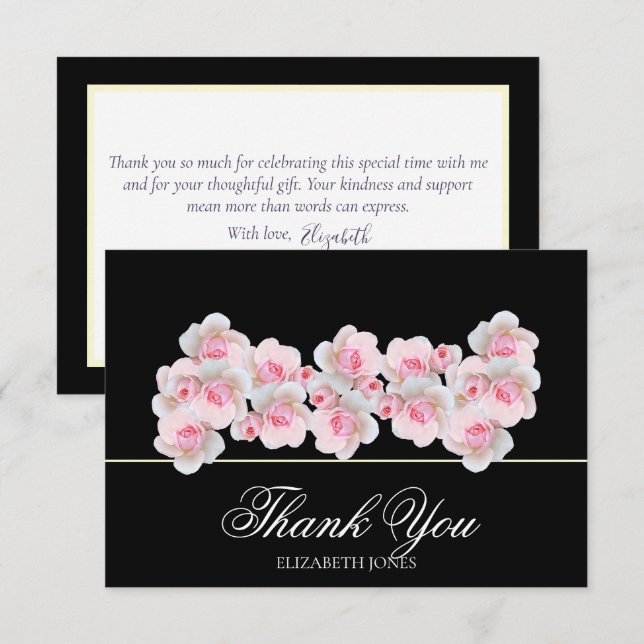 Delicate Pink Roses Floral Bridal Shower Thank You Dankeskarte (Vorne/Hinten)
