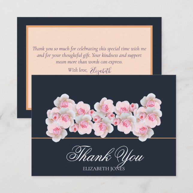 Delicate Pink Roses Floral Bridal Shower Thank You Dankeskarte (Vorne/Hinten)