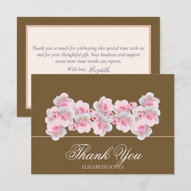 Delicate Pink Roses Floral Bridal Shower Thank You Dankeskarte (Vorne/Hinten)