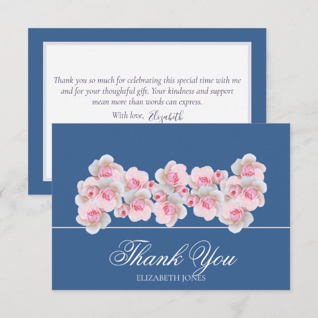 Delicate Pink Roses Floral Bridal Shower Thank You Dankeskarte (Vorne/Hinten)