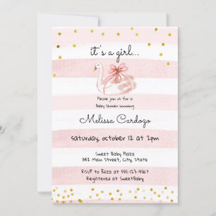 Delicate Pink Watercolor Swan Baby Girl Shower Einladung