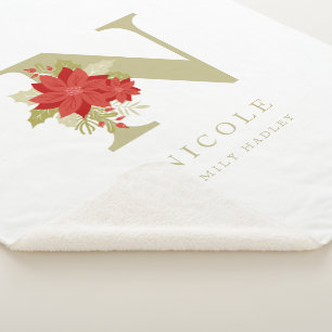 Delicate Poinsettias N Initial Christmas Girl Gift Sherpadecke