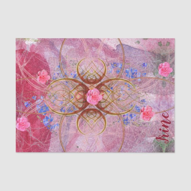Delicate Pressed Blume auf Pink mit Name/Wort Seidenpapier (Vorderseite)