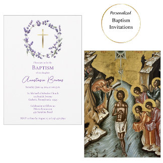 Delicate Purple Wildflowers Wreath Baptism Einladung