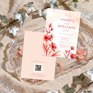 Delicate Romantic Bloom Juicy Red & Pinky Pink Einladung