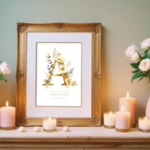 Delicate Romantic Floral A Letter Gold Glitter
