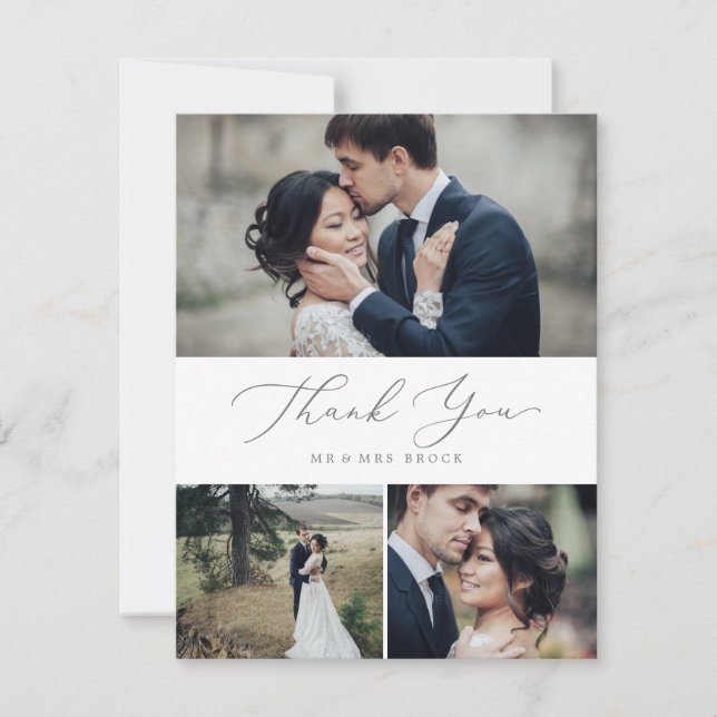 Delicate Silver Calligraphy 3 Foto Collage Dankeskarte (Vorderseite)