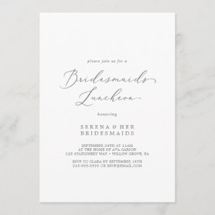 Delicate Silver Calligraphy Bridesmaids Luncheon Einladung