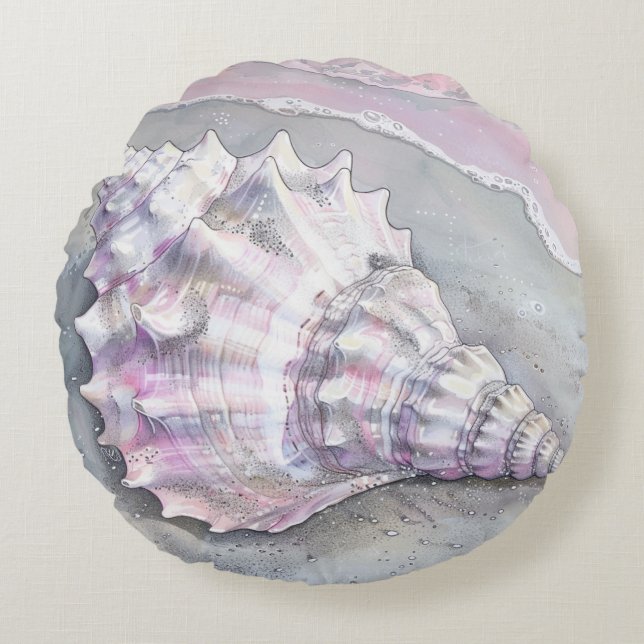 Delicate Soft Pastel Lilac Seashell Rundes Kissen (Vorderseite)
