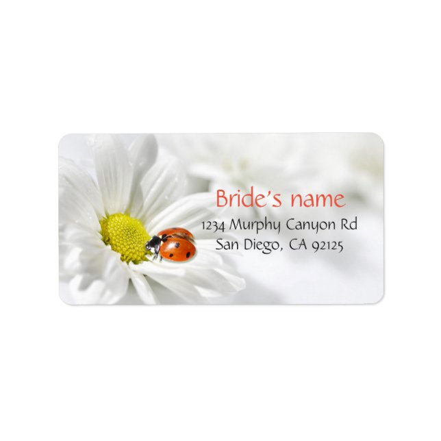 Delicate Spring Daisy Ladybug Address Labels Adressaufkleber (Vorne)