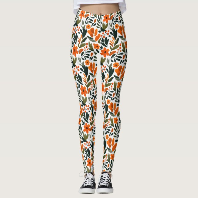 Delicate Spring Flowers Orange Floral Pattern  Leggings (Vorderseite)