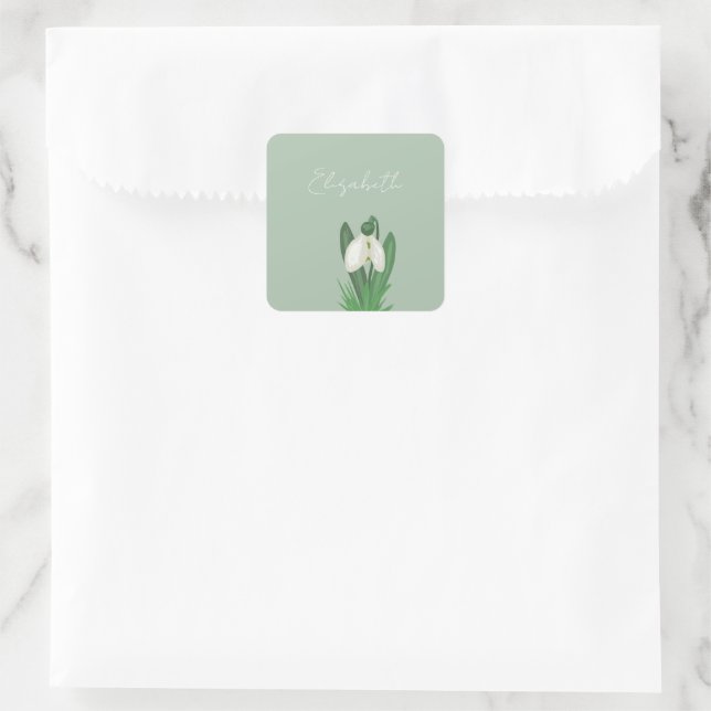 Delicate Spring Snowdrop Flower  Quadratischer Aufkleber (Tasche)