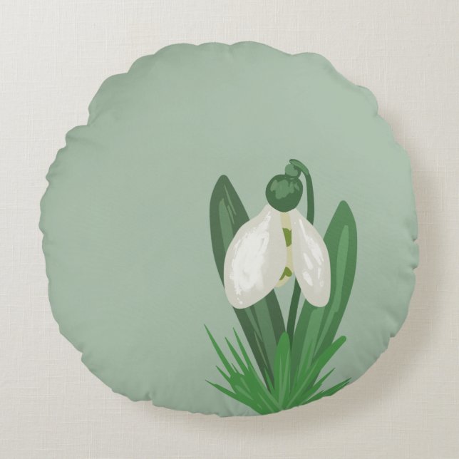 Delicate Spring Snowdrop Flower  Rundes Kissen (Vorderseite)