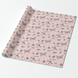Delicate Sweet Little Critter Feminine Rosa Geschenkpapier