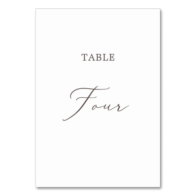 Delicate Taupe Calligraphy Table Four Tischnummer (Vorderseite)