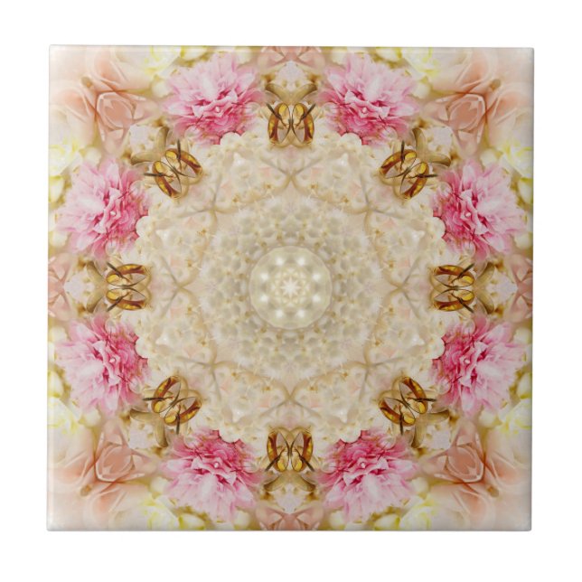 Delicate Taupe & Pink Mandala Design Keramik Tile, Fliese (Vorderseite)