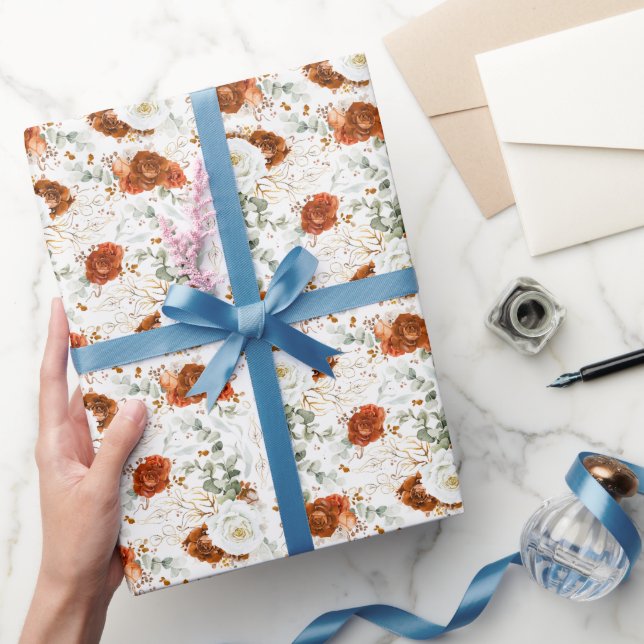 Delicate Terracotta Floral Botanical Gold Leaf Geschenkpapier (Schenken)