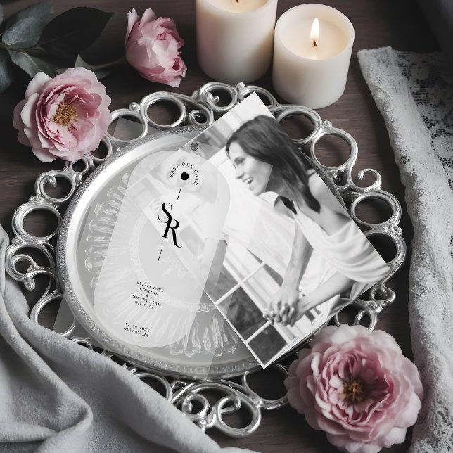 Delicate Vellum Transparency Elegant Black & White (Delicate Vellum Overlay Paper Transparency Elegant Black & White Initials for Wedding Save the Date )