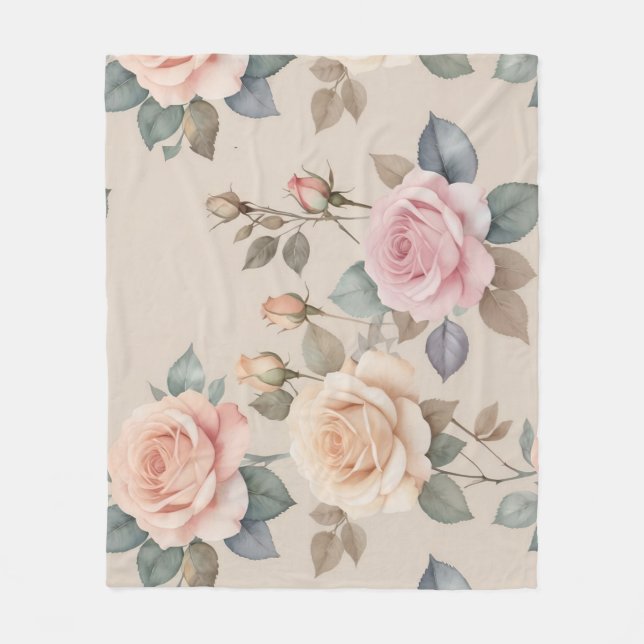 Delicate Watercolor Roses In Soft Pastel Colors  Fleecedecke (Vorderseite)