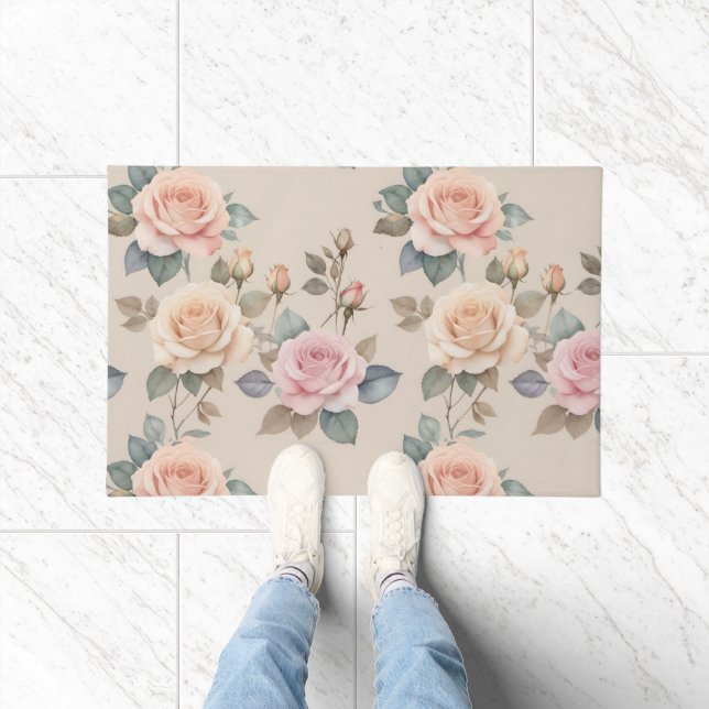 Delicate Watercolor Roses In Soft Pastel Colors  Fußmatte (Indoor)