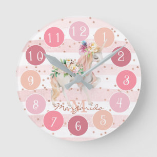 Delicate Watercolor Unicorn Pretty Pink Monogram R Runde Wanduhr
