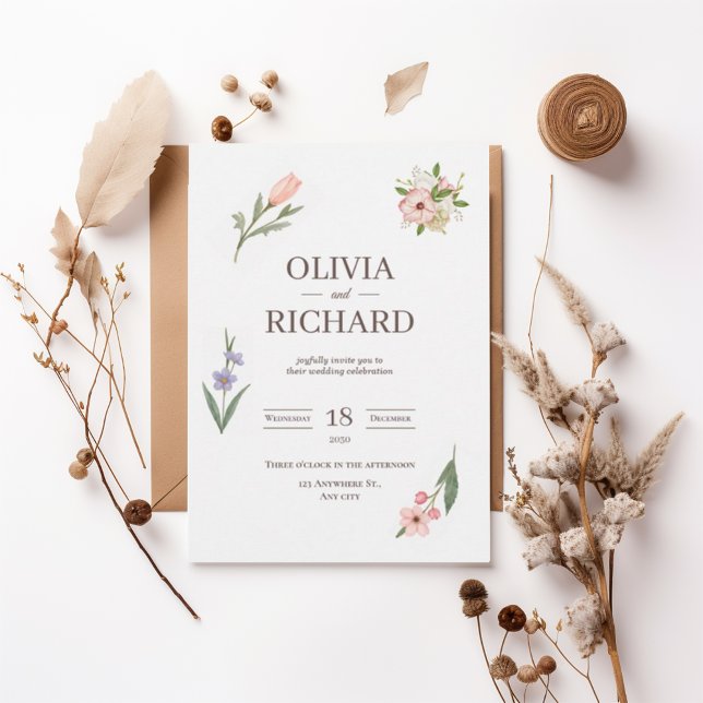 Delicate Wildflower Botanical Wedding Invitation Einladung (Von Creator hochgeladen)