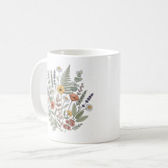 Delicate Wildflower Bouquet Botanical Illustration Kaffeetasse (Vorderseite Links)