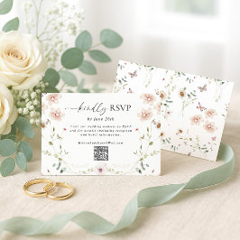 Delicate Wildflower Wedding QR Code RSVP Karte