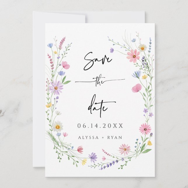 Delicate Wildflower Wedding Save the Date Card Einladung (Vorderseite)
