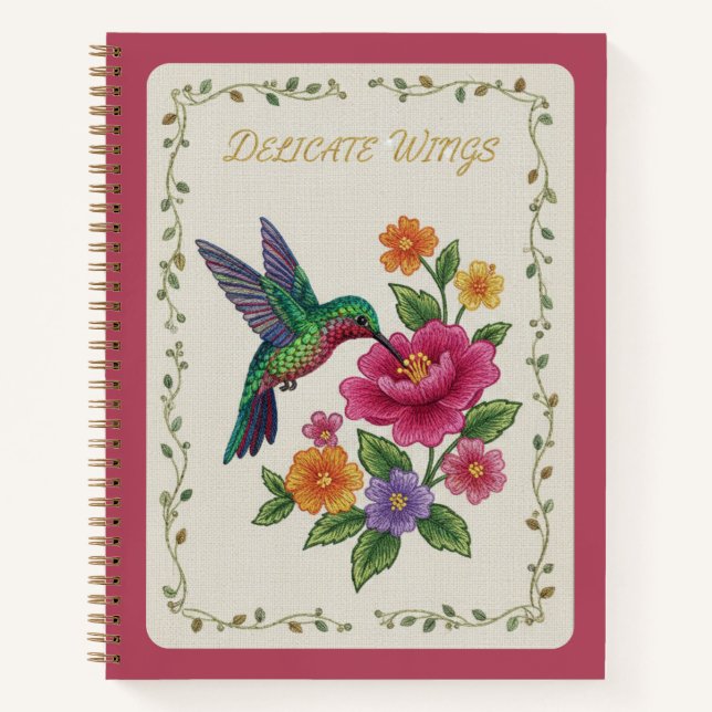Delicate Wings Embroidered Hummingbird Floral Notizbuch (Vorderseite)