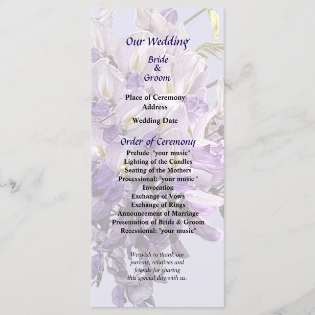 Delicate Wisteria Wedding Program Programm (Vorderseite)