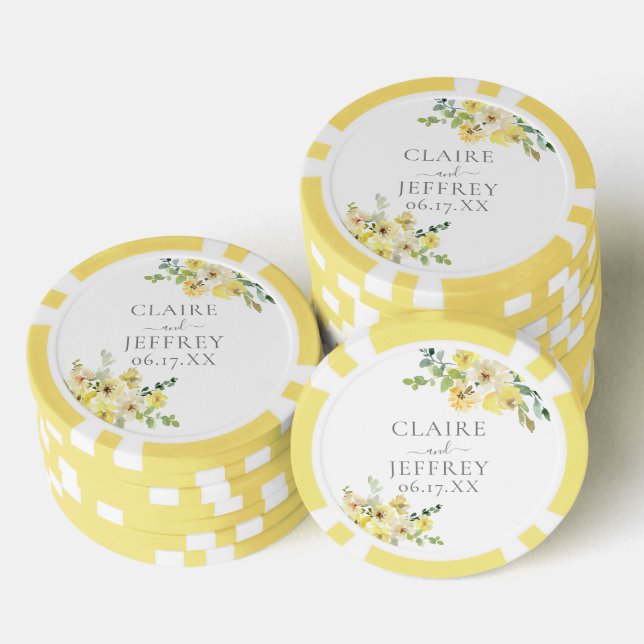 Delicate Yellow Floral Sage Green Summer Wedding Pokerchips (Stapel)