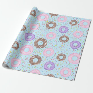 Delicious Donuts Wrapping Paper on Blue Geschenkpapier