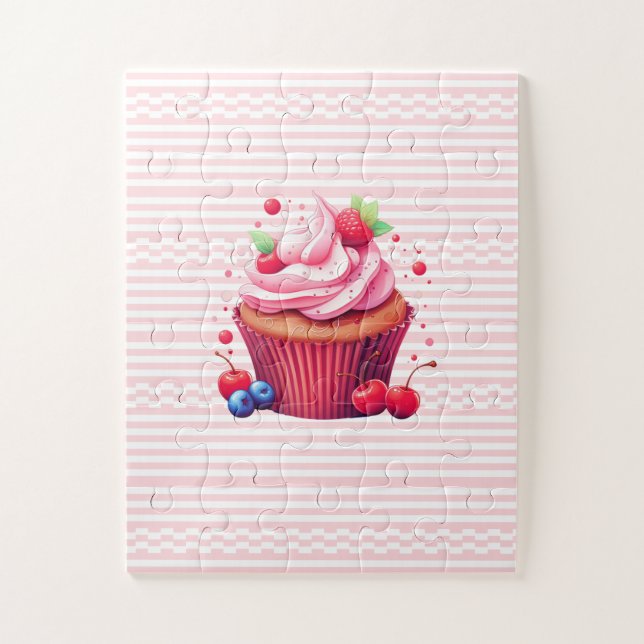 Delicious Strawberry Cupcake Pink White Puzzles  (Vertikal)