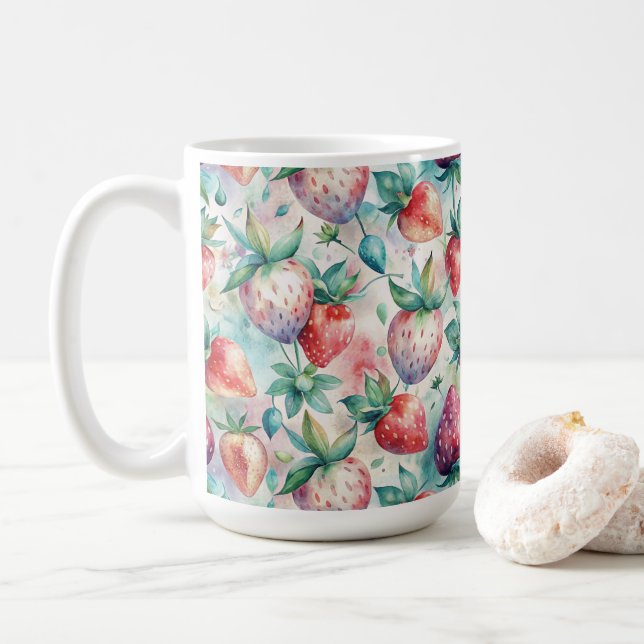 Delicious Watercolor Strawberries Kaffeetasse (Mit Donut)