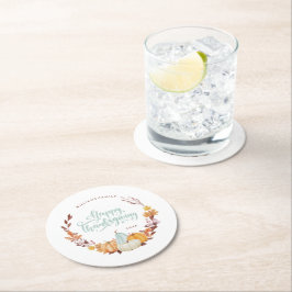 Delicus Fall Wreath Happy Thanksgiving Runder Pappuntersetzer