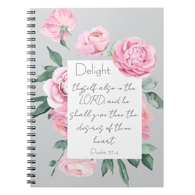 Delight Psalm Pink Peony Womans Devovous Journal Notizblock (Vorderseite)