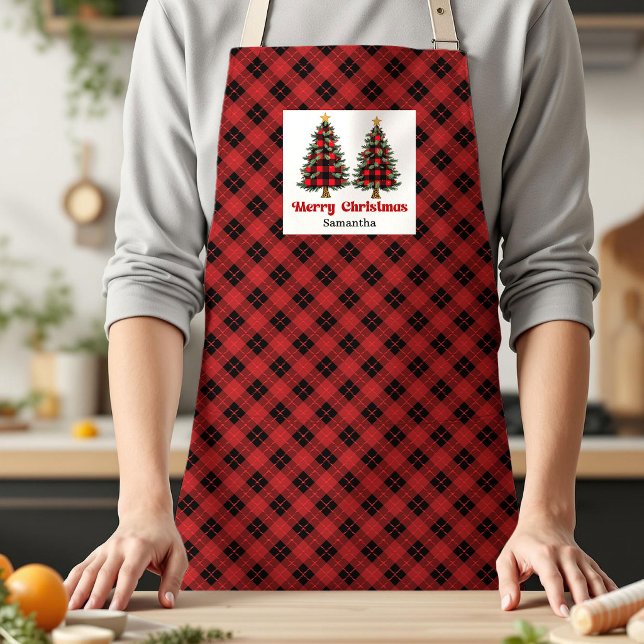 Delightful Buffalo Plaid Trees Personalized Xmas Schürze (Delightful Buffalo Plaid Tree Personalized Xmas Apron Gift)