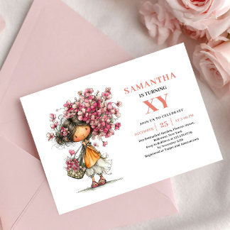 Delightful Fairy Girl 9th Birthday Floral Pink  Einladung