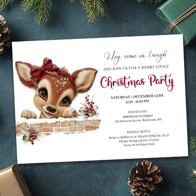 Delightful peeking reindeer editable party card einladung (Delightful peeking reindeer editable party card)