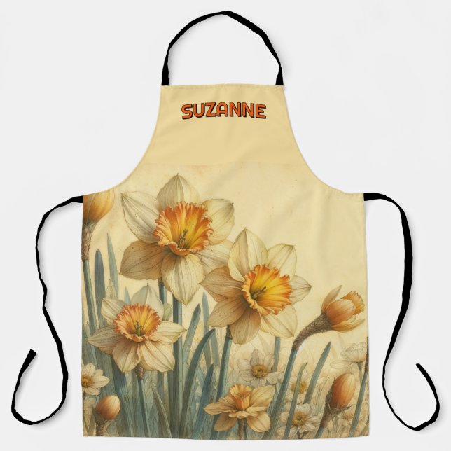 Delightful Vintage Daffodils Personalized Schürze (Vorderseite)