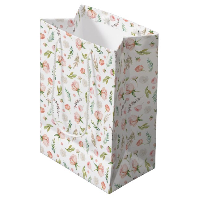 Delikat, feminin pink, floral mittlere geschenktüte (Vorderseite Schrägansicht)