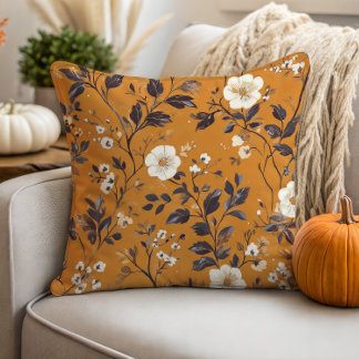 Delikatcreme auf Orange Fall Floral Kissen