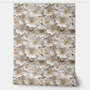 Delikate 3D-Blume aus Weiß und Gold blühen Tapete