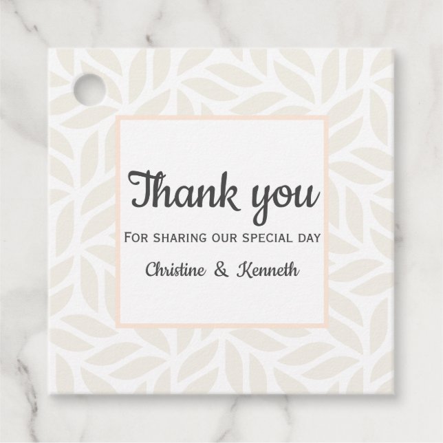 Delikate abstrakte Blätter danke Ihnen Hochzeit Geschenkanhänger (Vorderseite)