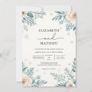 Delikate Aquamarine und pfirsichfarbene Hochzeit Einladung
